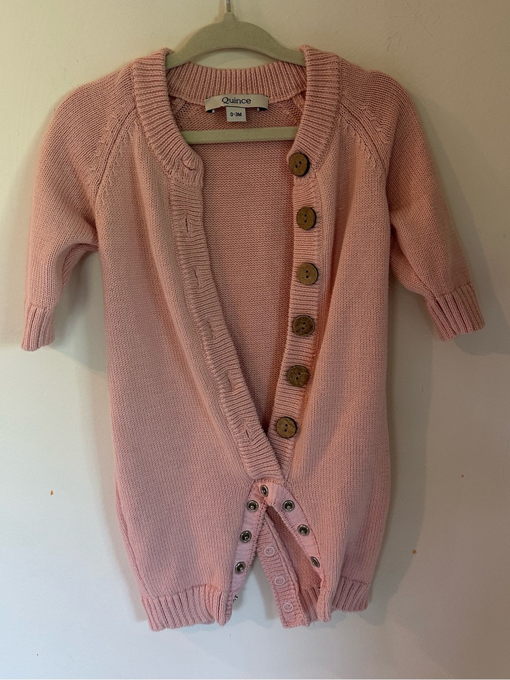 Quince Pink Knit Button-Front Baby Sweater Romper